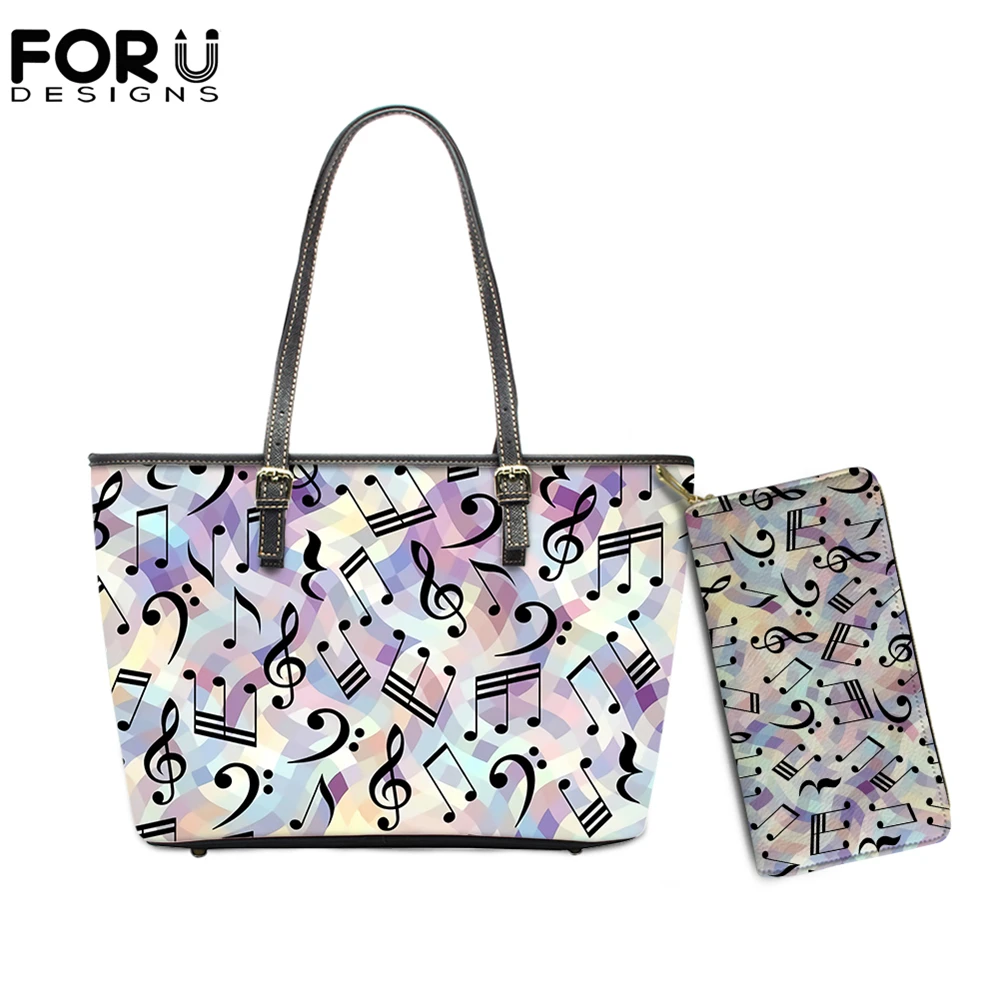 

FORUDESIGNS Brand Women Shoulder Bags And Wallet Music Notes Print Leather Casual Large Capacity Handbags Lady Purse Sac A Main