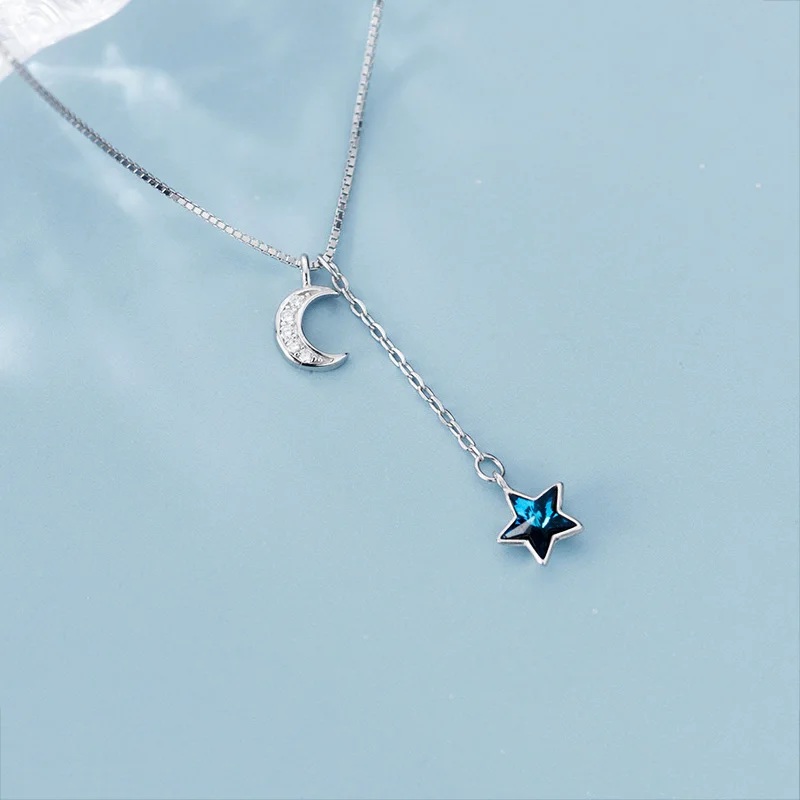 PONYKISS 100% S925 Sterling silver Moon and Bule Stars Tassel Zircon Pendant Necklace Chain Women Party Fine Accessory Chic Gift
PONYKISS 100% S925 Sterling silver Moon and Bule Stars Tassel Zircon Pendant Necklace Chain Women Party Fine Accessory Chic Gift