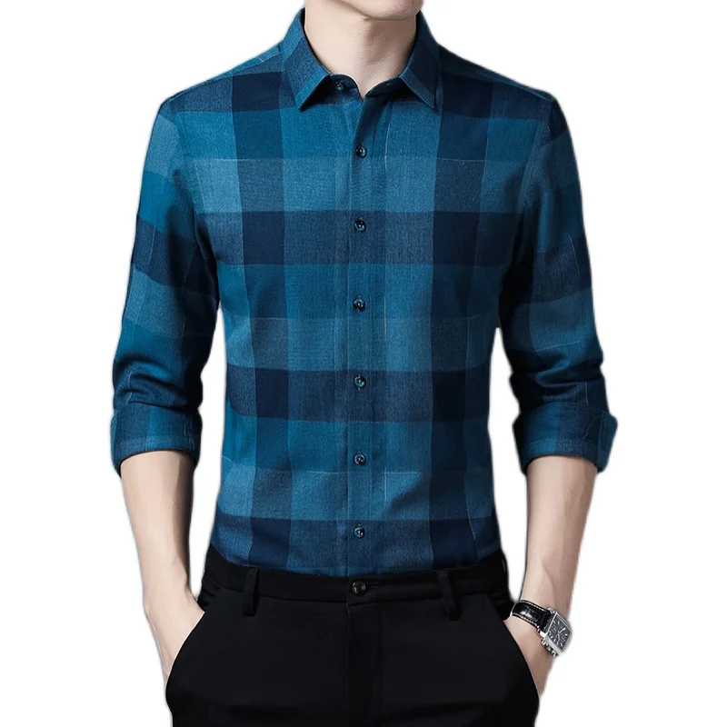 

Men's Standard-Fit Long-Sleeve Casual Checked Shirt Single Patch Pocket Button-down Collar Comfortable 100% Cotton Gingham Shirt