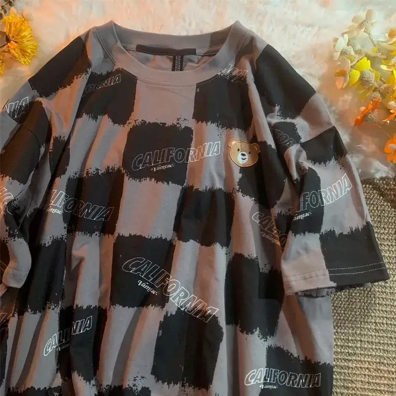 New Summer Salt Harajuku Casual Kawaii Short-Sleeved t-Shirt Female Korean Version Loose Oversized Oversized Plaid Bear Cute Top
New Summer Salt Harajuku Casual Kawaii Short-Sleeved t-Shirt Female Korean Version Loose Oversized Oversized Plaid Bear Cute Top