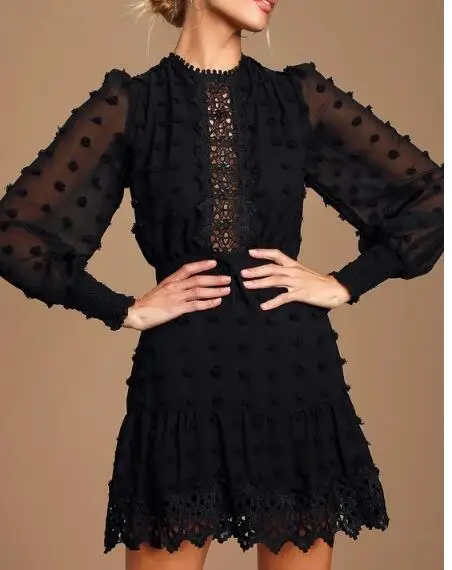 Черное Кружевное женское платье с оборками, однотонное винтажное платье-трапеция с круглым вырезом и сеткой для ночного клуба
Черное Кружевное женское платье с оборками, однотонное винтажное платье-трапеция с круглым вырезом и сеткой для ночного клуба