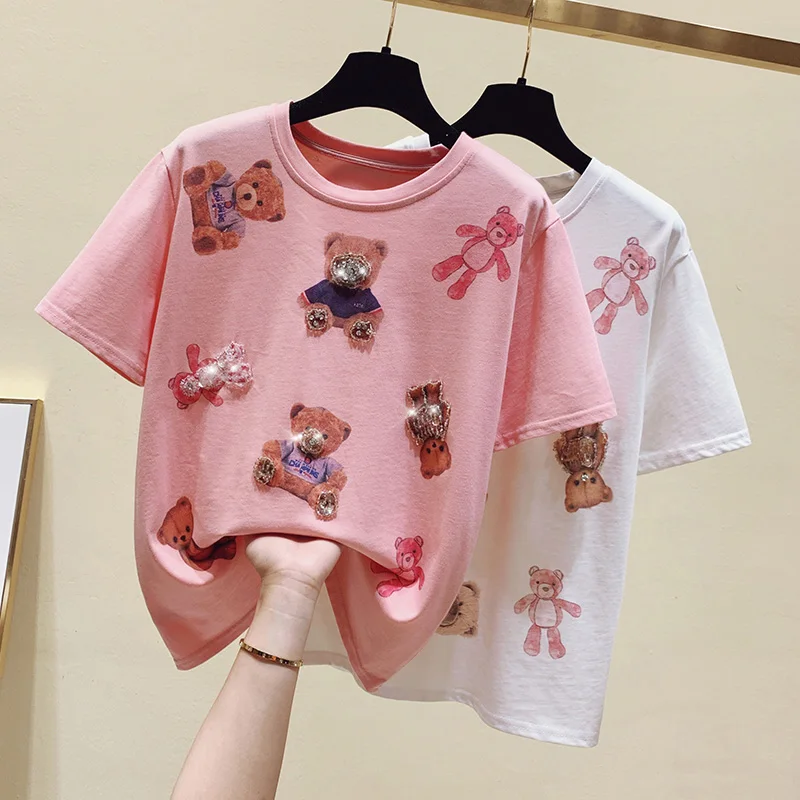WWENN 2021 Summer Pink Beaded T shirt Women Tops Loose Casual Plus Size White Tshirt Short Sleeve Plus Size Tee Shirt Femme
WWENN 2021 Summer Pink Beaded T shirt Women Tops Loose Casual Plus Size White Tshirt Short Sleeve Plus Size Tee Shirt Femme