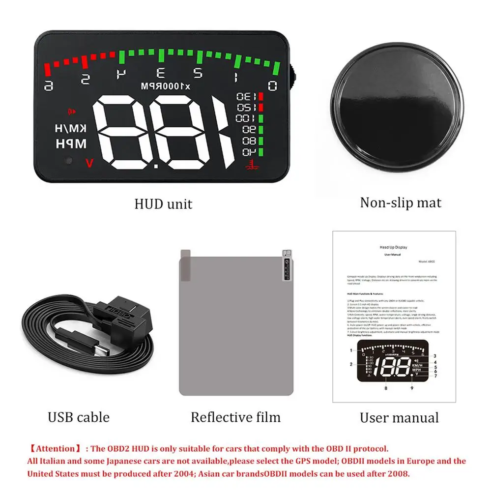 HUD Head-Up Display Universal HD Monitor Overspeed Alarm Windshield Projector High Temperature Alarm Engine Faulty Alarm
HUD Head-Up Display Universal HD Monitor Overspeed Alarm Windshield Projector High Temperature Alarm Engine Faulty Alarm