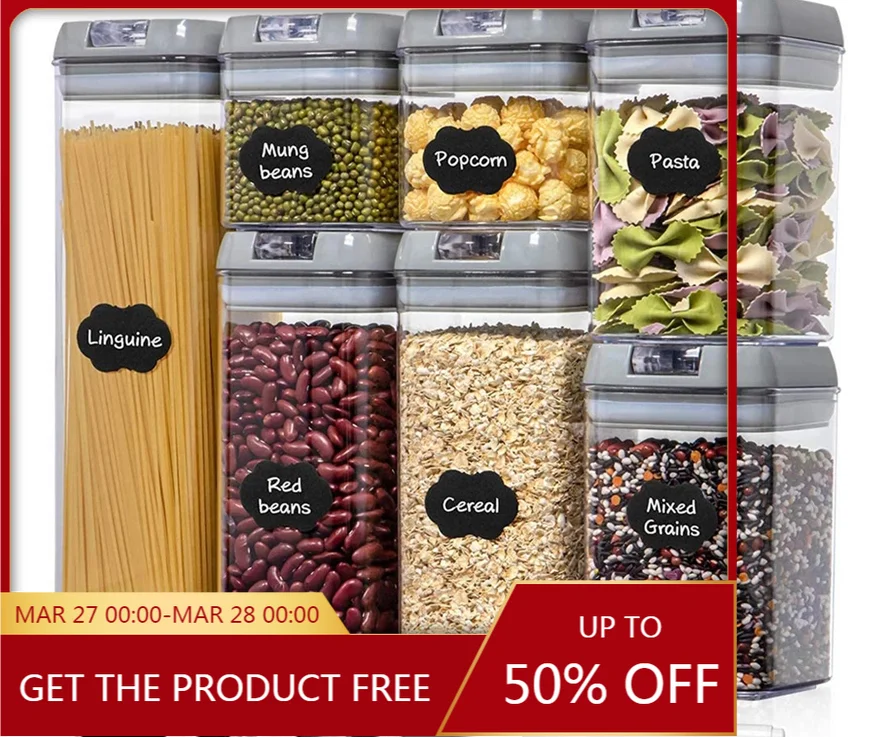 7Pcs Plastic Food Storage Container Jar Set with Lid Kitchen Bulk Sealed Cans Refrigerator Multigrain Tank Container for Cereal
7Pcs Plastic Food Storage Container Jar Set with Lid Kitchen Bulk Sealed Cans Refrigerator Multigrain Tank Container for Cereal