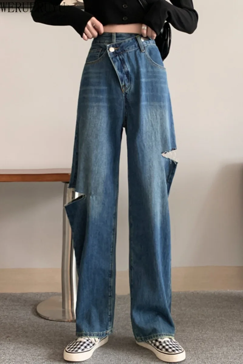 WERUERUYU Chic Ripped Jeans High Waist Loose Straight Jeans Daddypants Wide-leg Pants Women
WERUERUYU Chic Ripped Jeans High Waist Loose Straight Jeans Daddypants Wide-leg Pants Women