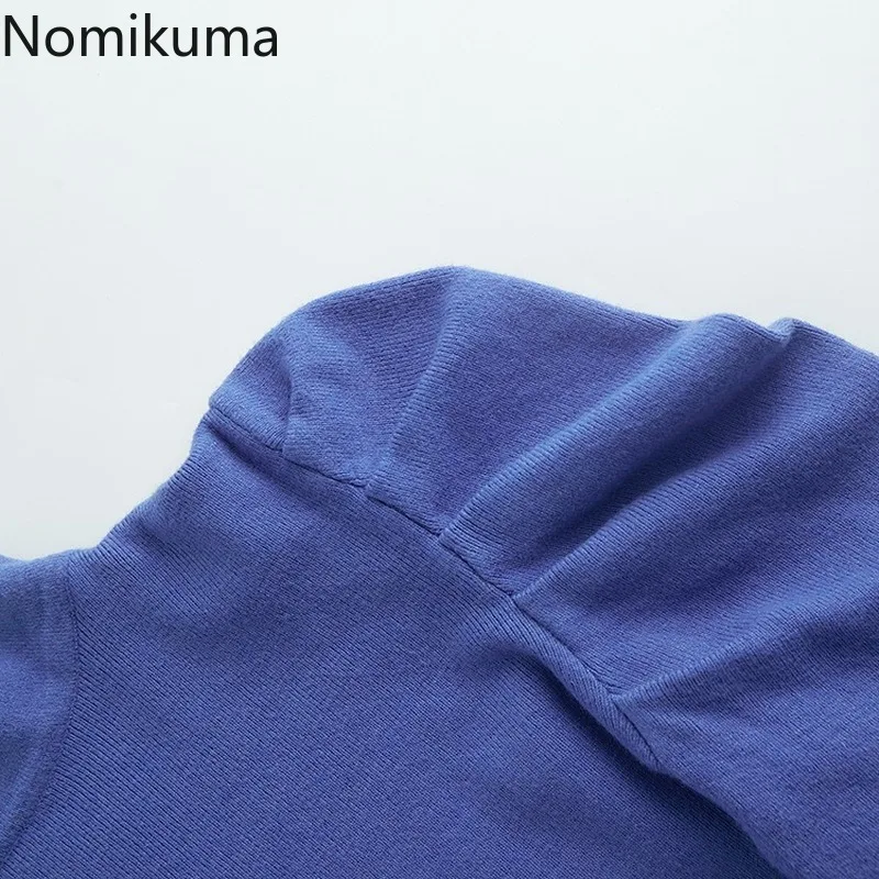 Nomikuma Korean Style O Neck Puff Sleeve Pullover Jumper Women Solid Color Casual Fashion Sweater Female All-match Tops 3c573 | Женская