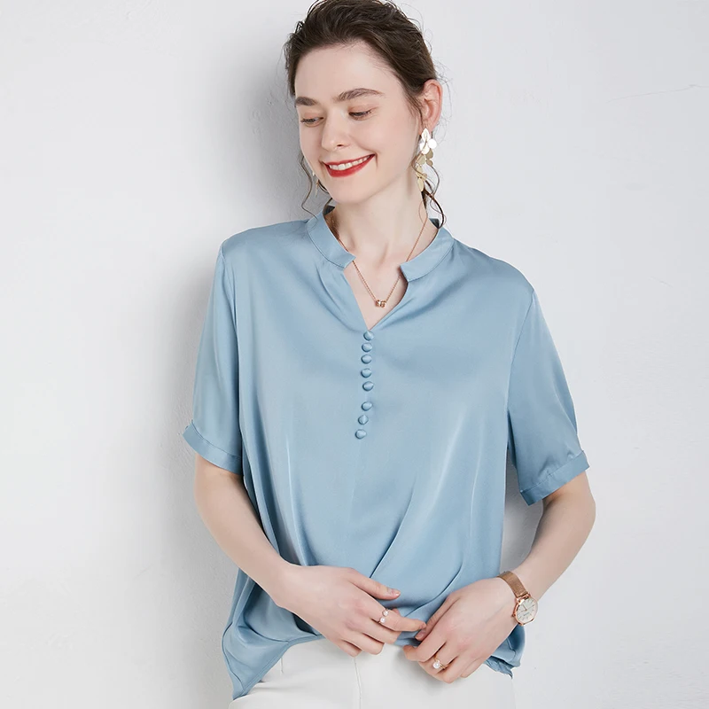 100% Silk Women's Shirt Sexy V Neck Short Sleeves Ruched Waist Fashion Pullover High Quality Blouse Tops 
100% Silk Women's Shirt Sexy V Neck Short Sleeves Ruched Waist Fashion Pullover High Quality Blouse Tops