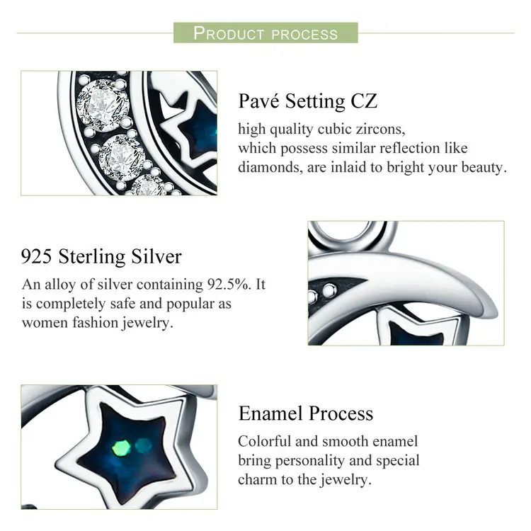 Anomokay Authentic 925 Sterling Silver Sparkling Sky Moon Star Clear CZ Dangle Charm fit Bracelet S925 Pendant Jewelry | Украшения и