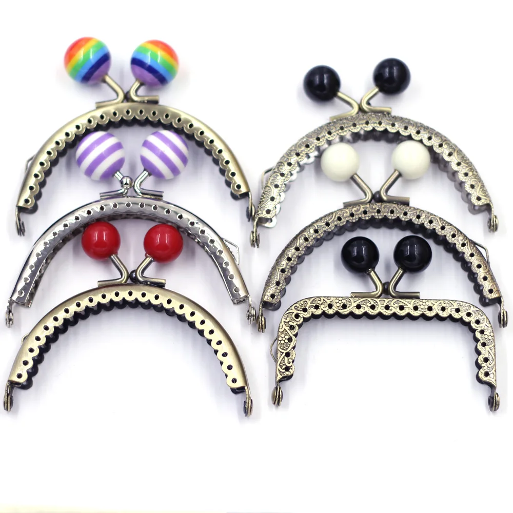 

7.5-8.5cm Colorful Resin Ball Head Ruffle Arch Rectangle Metal Coin Purse Frame Kiss Clasp Lock Handle DIY Sewing Bag Buckles