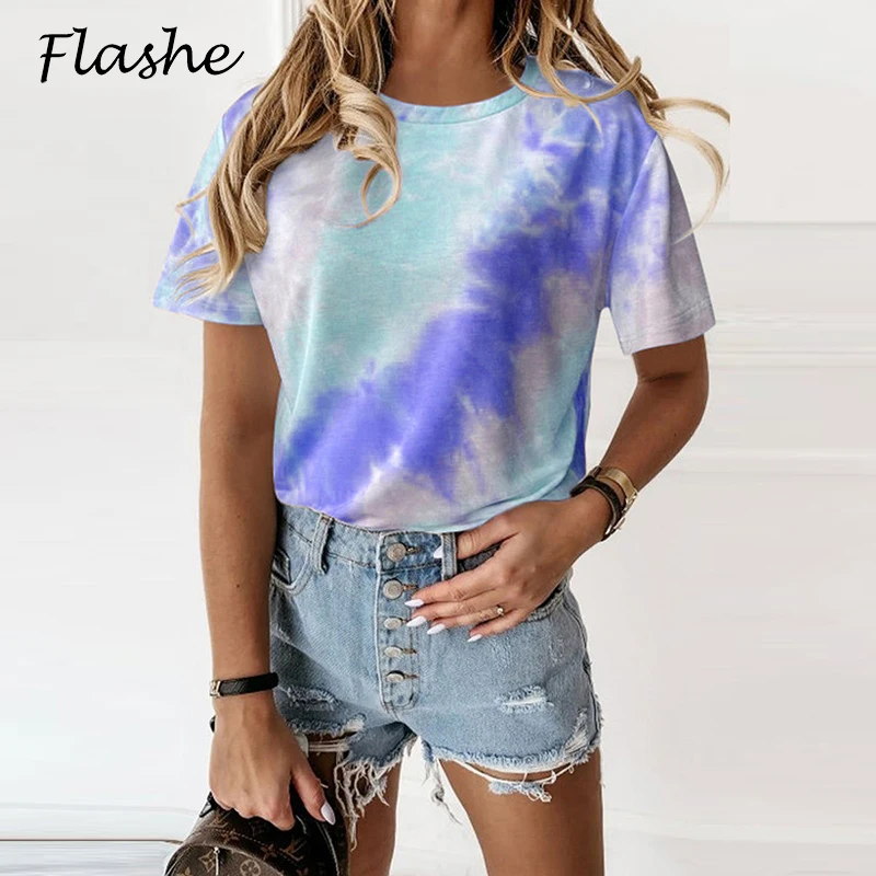 Loose Casual Women Gradient Color Print Tshirt Short Sleeve Summer 2021 New Fashion Tie-dye Print Short T-Shirts Shirt
Loose Casual Women Gradient Color Print Tshirt Short Sleeve Summer 2021 New Fashion Tie-dye Print Short T-Shirts Shirt