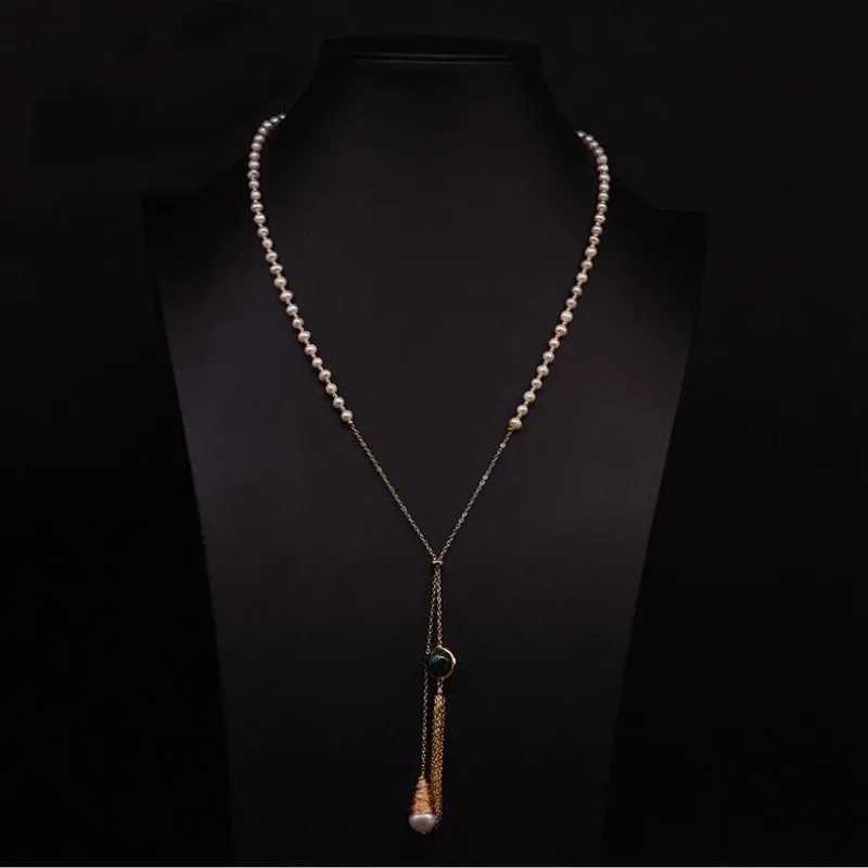 

Длинное ожерелье с натуральным пресноводным жемчугом и кисточкой для женщин, свадебное винтажное ювелирное изделие для девочек, ожерелье р...