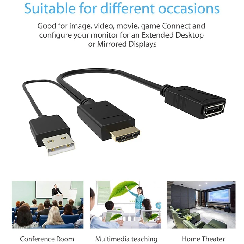 HDMI to DisplayPort DP Cable,CableDeconn HDMI Male 3840X2160 UHD 4K to DisplayPort Female with Micro-USB Female
HDMI to DisplayPort DP Cable,CableDeconn HDMI Male 3840X2160 UHD 4K to DisplayPort Female with Micro-USB Female