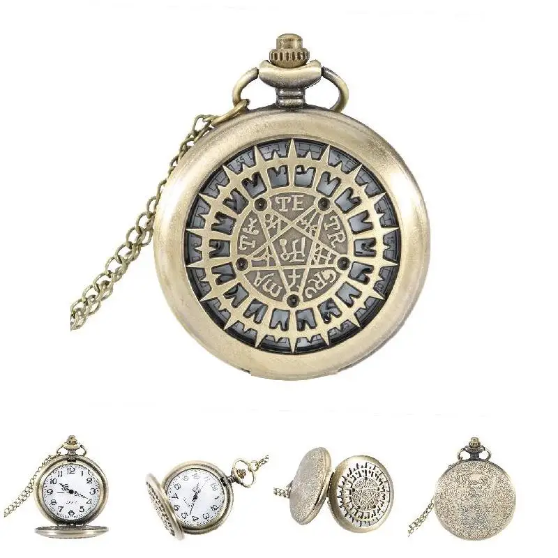 

2022 Fashion Five-pointed Star Compass Dial Quartz Pocket Watch Analog Pendant Necklace Chain Clock Gifts TC21