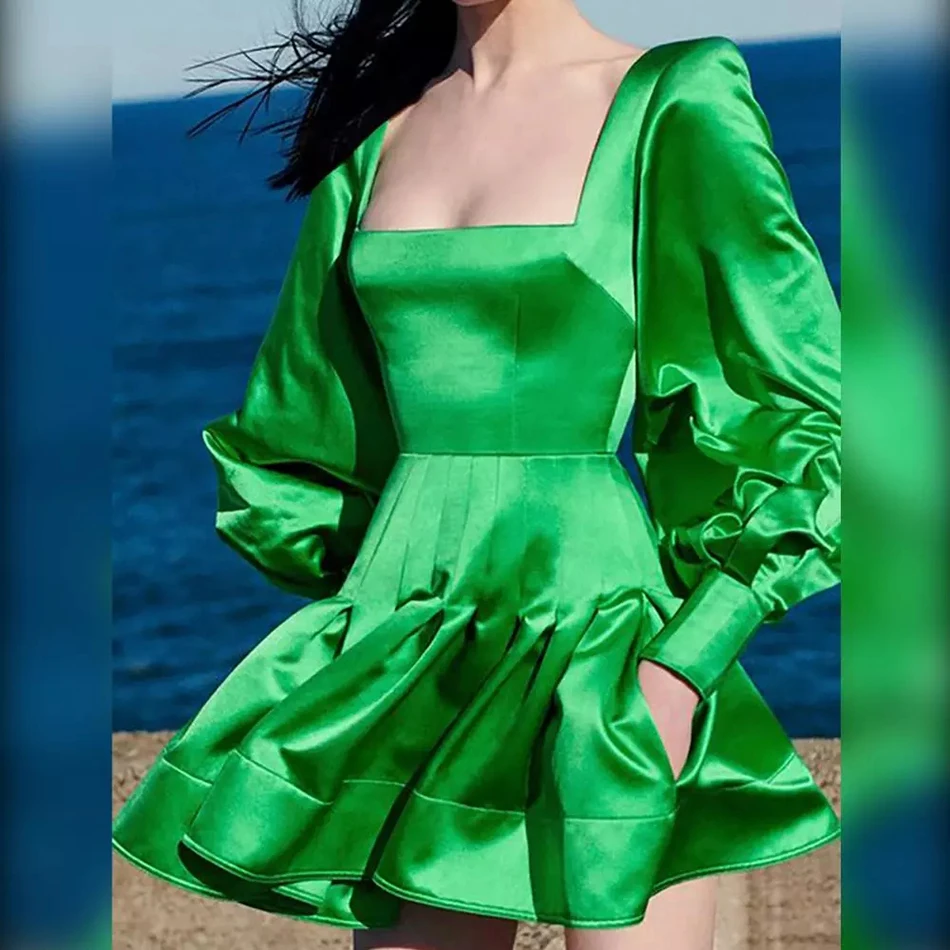High Quality Spring 2021 Green Satin Sexy Square Neck Lantern Sleeve A-Line Dress Women'S Elegant Evening Party Dress Vestidos
High Quality Spring 2021 Green Satin Sexy Square Neck Lantern Sleeve A-Line Dress Women'S Elegant Evening Party Dress Vestidos
