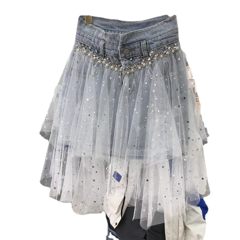 Mesh Denim Skirts Womens 2021 Summer New Heavy Industry Beads Stitching Sequins Gauze Skirt Femme Streetwear Nancylim
Mesh Denim Skirts Womens 2021 Summer New Heavy Industry Beads Stitching Sequins Gauze Skirt Femme Streetwear Nancylim