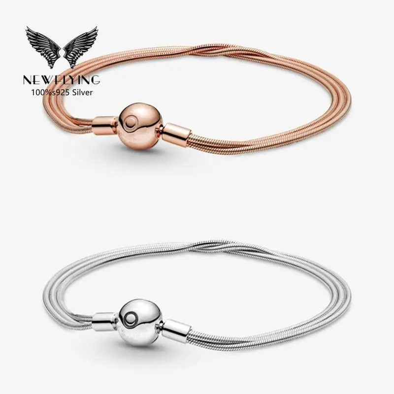 925 Sterling Silver Multi Snake Chain Bracelet Regular Ball-shaped Clasp Rose Gold Moment Bracelet Fit Pand Charm For Women
925 Sterling Silver Multi Snake Chain Bracelet Regular Ball-shaped Clasp Rose Gold Moment Bracelet Fit Pand Charm For Women