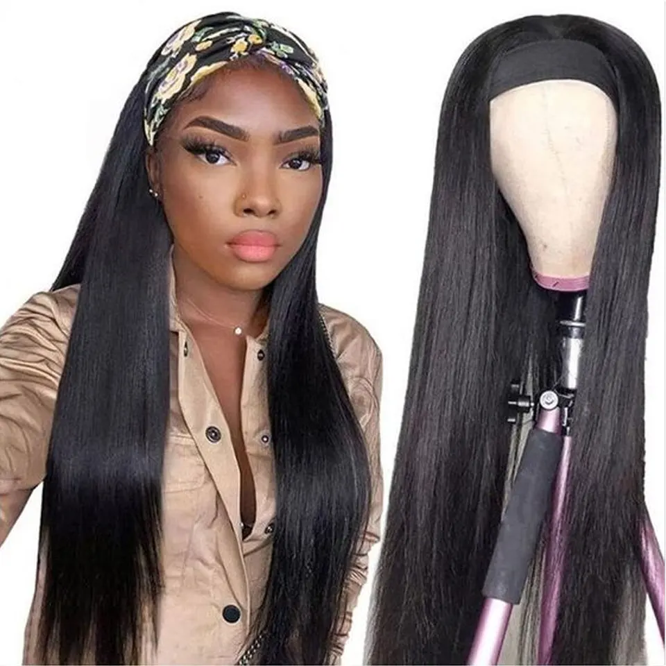 

Женский парик с головной повязкой, человеческие волосы, прямые, без клея, бразильские парики для черных женщин, Remy, полная машина, быстрая доставка