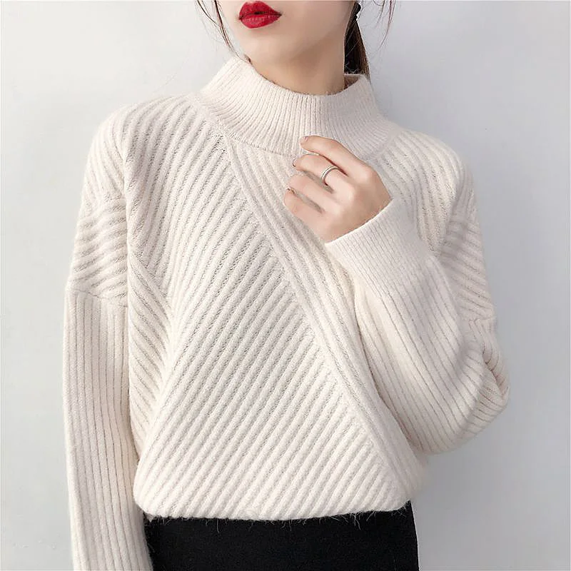 Women's Half Turtleneck Sweater, Loose-Fit Crew Neck Solid Color Versatile Diagonal Stripes Base Shirt
Women's Half Turtleneck Sweater, Loose-Fit Crew Neck Solid Color Versatile Diagonal Stripes Base Shirt