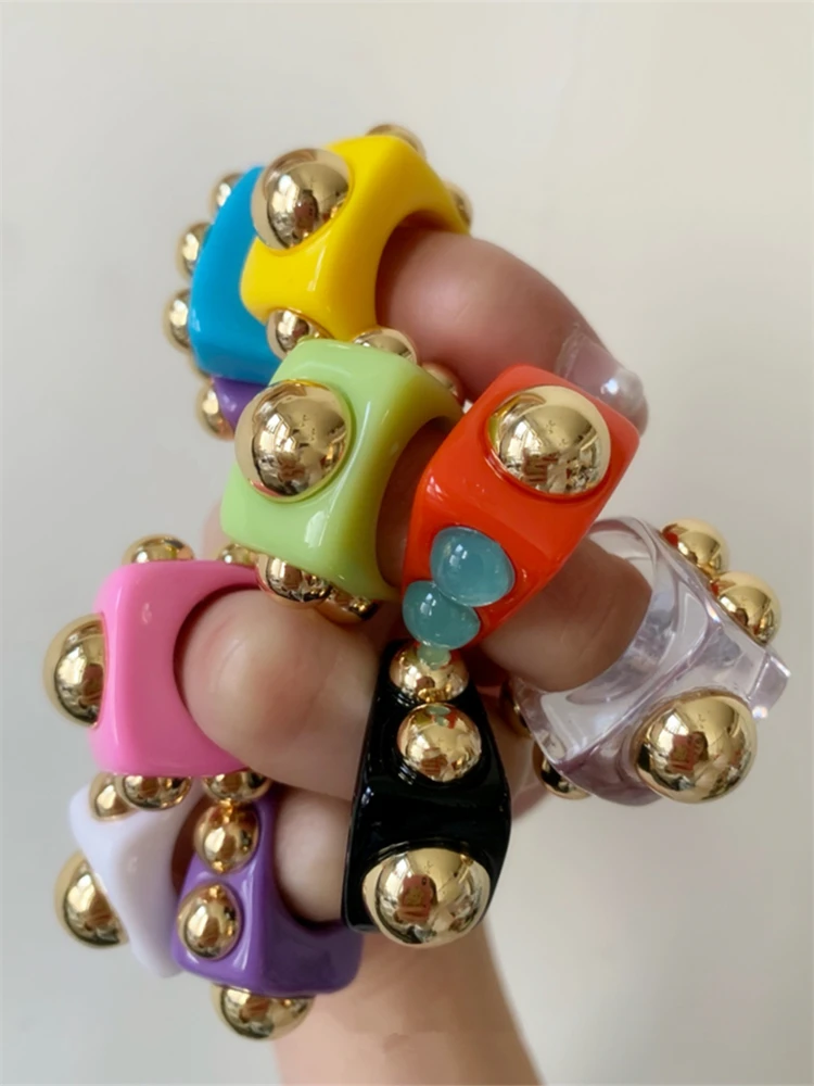 Punk Geometric Big Resin Rings For Women Colorful Large Square Acrylic Golden Bead Ring Female Party Aesthetic Jewelry
Punk Geometric Big Resin Rings For Women Colorful Large Square Acrylic Golden Bead Ring Female Party Aesthetic Jewelry