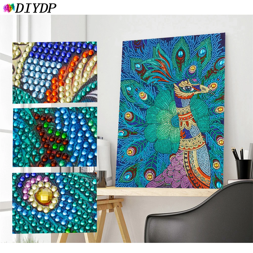

Алмазная живопись своими руками DIYDP 5D, особая форма, павлин, частичная круглая мозаика, вышивка крестиком, цветок, ручная работа