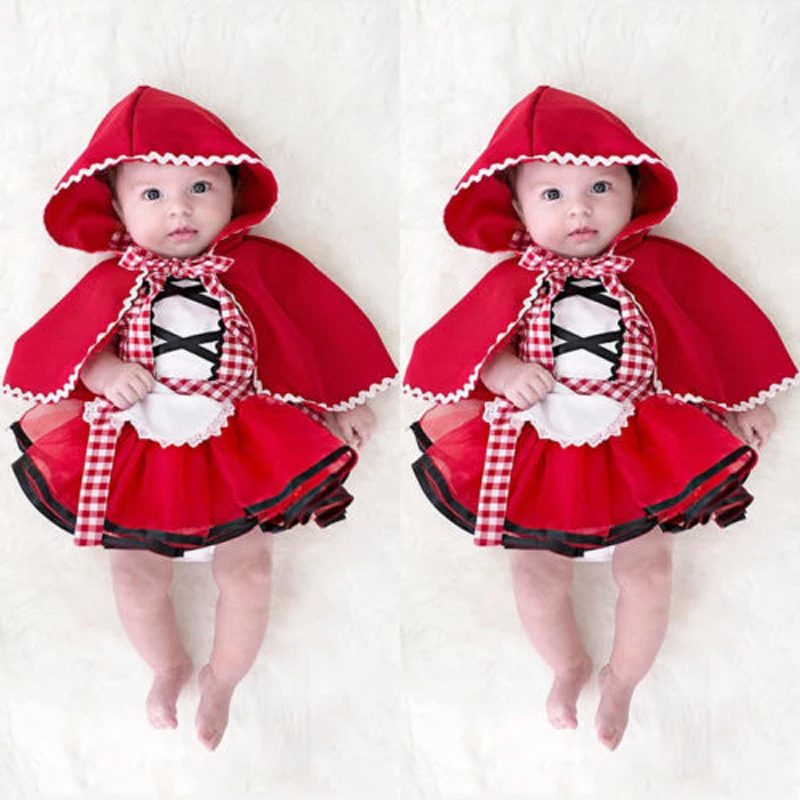 

Pudcoco 2Pcs 0-24M Newborn Baby Girls Tulle Dress+Cape Cloak Outfit Little Red Riding Hood Cosplay Photo Costume Party Clothes