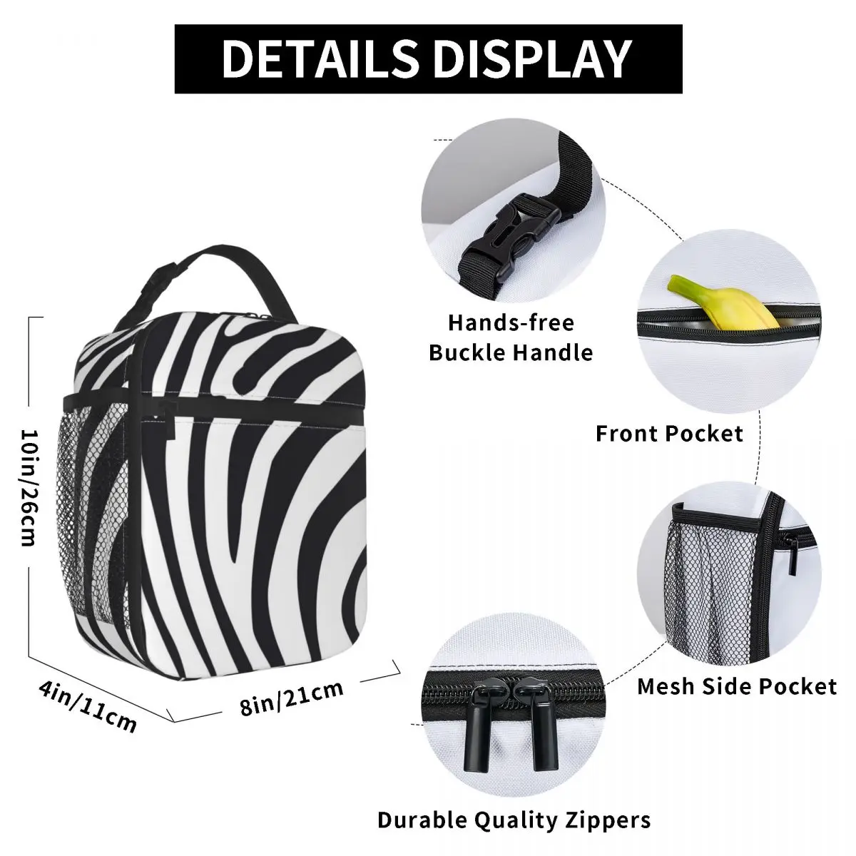 Animal Zebra Skin Lunch Bag for Women Men Large Insulated Lunch Box with Water Bottle Holder and Pockets
Animal Zebra Skin Lunch Bag for Women Men Large Insulated Lunch Box with Water Bottle Holder and Pockets