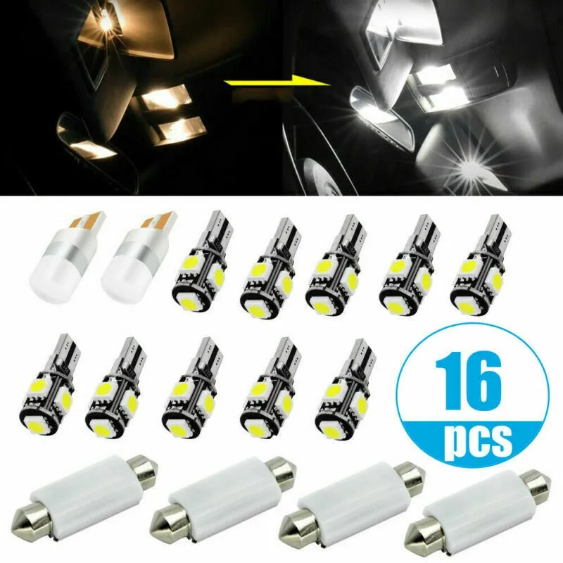 16pcs/set Car LED Lights Interior Inside Lamps Dome Trunk Map License Plate Lamp Bulbs White Accessories
16pcs/set Car LED Lights Interior Inside Lamps Dome Trunk Map License Plate Lamp Bulbs White Accessories