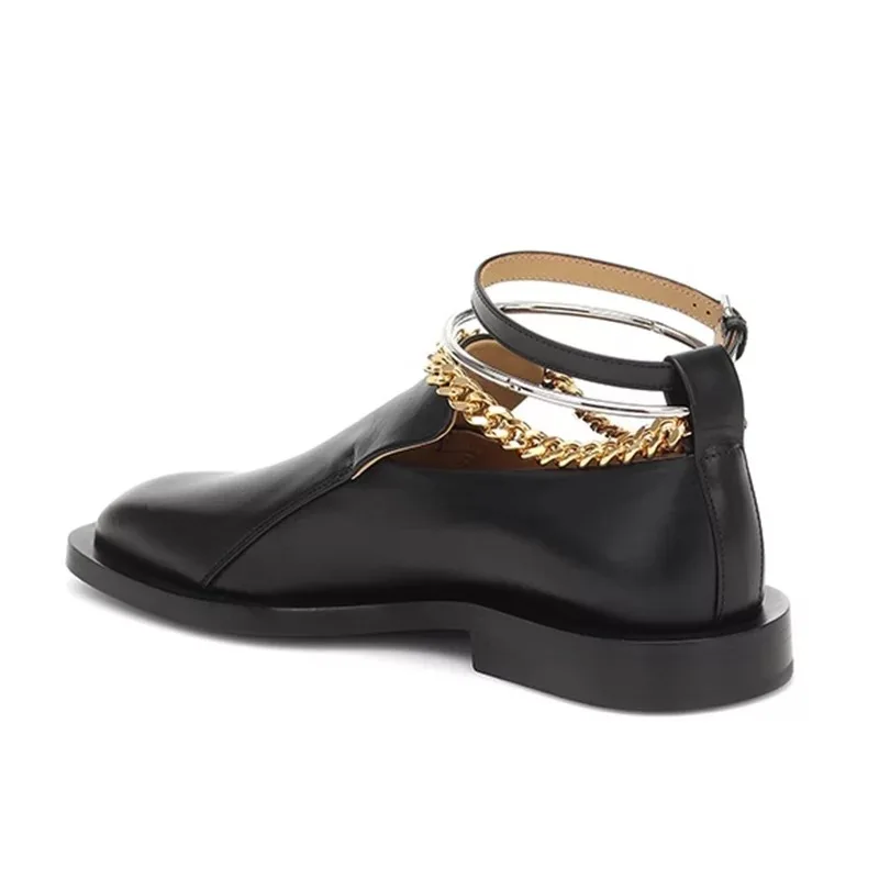 2021 Early Spring New Metal Chain Derby Single Shoes Small Leather Shoes Chunky shoes Thick Heel Fat women's Shoes
