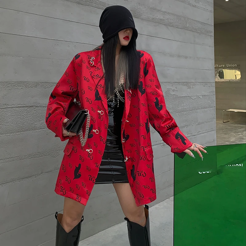 SHENGPALAE Red Printed Suit Coat Women's Spring 2021 New Notched Large Size Metal Single Breasted Long Sleeve Suit Coat Tide
SHENGPALAE Red Printed Suit Coat Women's Spring 2021 New Notched Large Size Metal Single Breasted Long Sleeve Suit Coat Tide