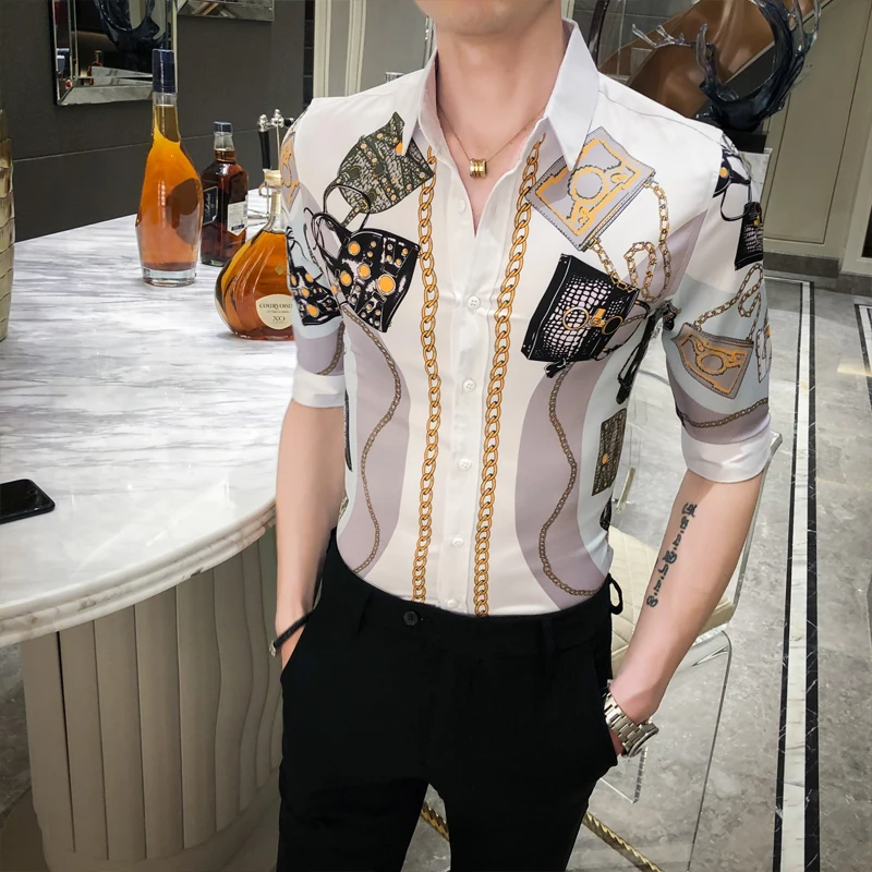 Casual Fit Slim Luxury Dress Shirts Streetwear Night Club Blusa Camisas Para Hombre 2020 Chain Printing Shirt Men Half Sleeve
Casual Fit Slim Luxury Dress Shirts Streetwear Night Club Blusa Camisas Para Hombre 2020 Chain Printing Shirt Men Half Sleeve