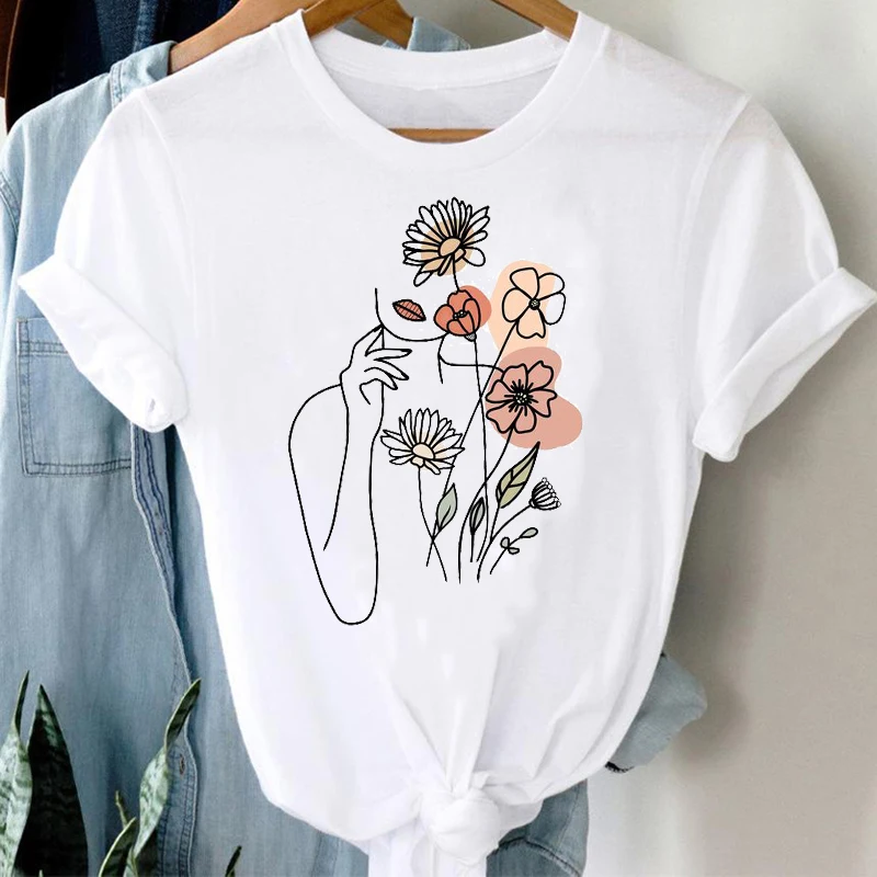Фото Женские футболки с принтом акварель трендовая одежда цветочным в стиле 90 х