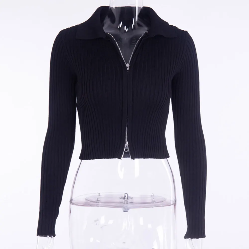 Women Turn Down Collar Long Sleeve Sexy Female Cropped Knitting Tops Zipper Solid Fashion Slim Cardigans Sweet Causal Aesthetic
Women Turn Down Collar Long Sleeve Sexy Female Cropped Knitting Tops Zipper Solid Fashion Slim Cardigans Sweet Causal Aesthetic