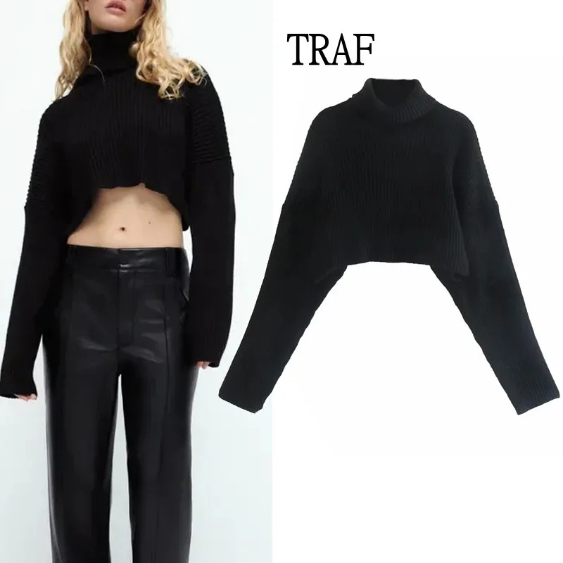 TRAF Women Cropped Sweater 2021 Autumn Vintage Turtleneck Sweater Pullover Women Loose Long Sleeve Black Sweater Streetwear
TRAF Women Cropped Sweater 2021 Autumn Vintage Turtleneck Sweater Pullover Women Loose Long Sleeve Black Sweater Streetwear