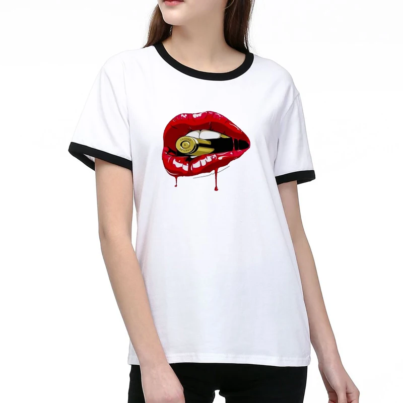 

Lips Leopard Graphic T Shirt Lip Women Tops Shirt Base O-neck Camisa Leopard Black Tees Kiss Leopard Lip Funny Girls Tshirt