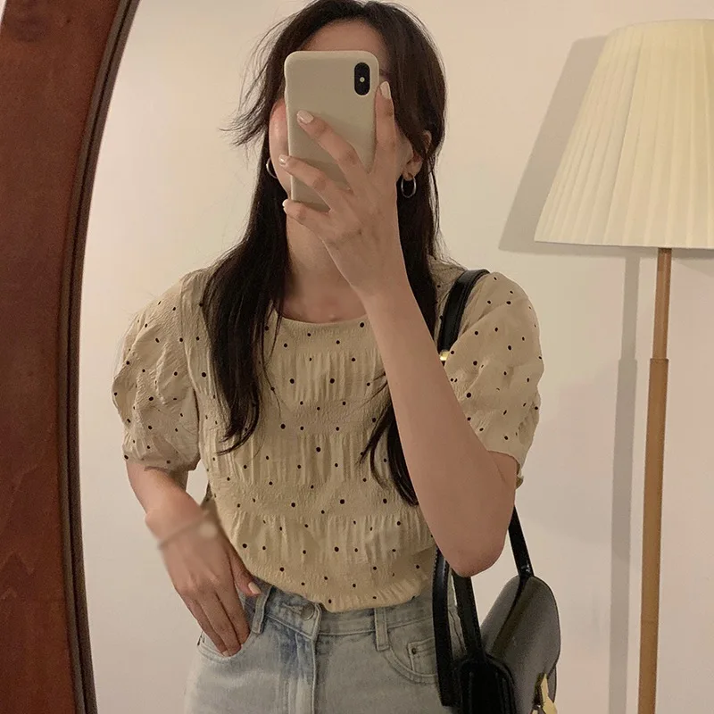 Jlong Shirts Loose Short-sleeved Shirt Female Retro Round Neck Pleated Blouses Dot Printed Summer Blouses
Jlong Shirts Loose Short-sleeved Shirt Female Retro Round Neck Pleated Blouses Dot Printed Summer Blouses