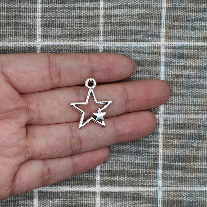 

10pcs 22*26mm Ancient Silver Color Hollow star Charms Connection Pendant For Jewelry Making DIY Metal necklace Crafts X1810