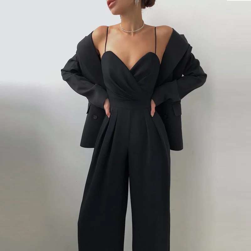 Elegant Fold V Neck Straight Jumpsuit Women 2021 Spring Backless High Waist Sling Bodysuit Summer Solid Wide Leg Romper Overalls
Elegant Fold V Neck Straight Jumpsuit Women 2021 Spring Backless High Waist Sling Bodysuit Summer Solid Wide Leg Romper Overalls