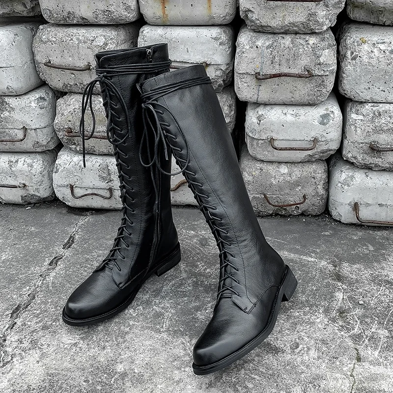 ZVQ Winter New Fashion Knee High Boots Outside Low Heels Round Toe cross-tied Zipper Genuine Leather Women Shoes Drop Shipping
ZVQ Winter New Fashion Knee High Boots Outside Low Heels Round Toe cross-tied Zipper Genuine Leather Women Shoes Drop Shipping