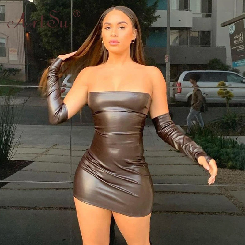 ArtSu Black Red PU Leather Sexy Mini Dress With Sleeve Women Fashion Christmas Club Party Off Shoulder Dresses Bodycon Vestidos
ArtSu Black Red PU Leather Sexy Mini Dress With Sleeve Women Fashion Christmas Club Party Off Shoulder Dresses Bodycon Vestidos