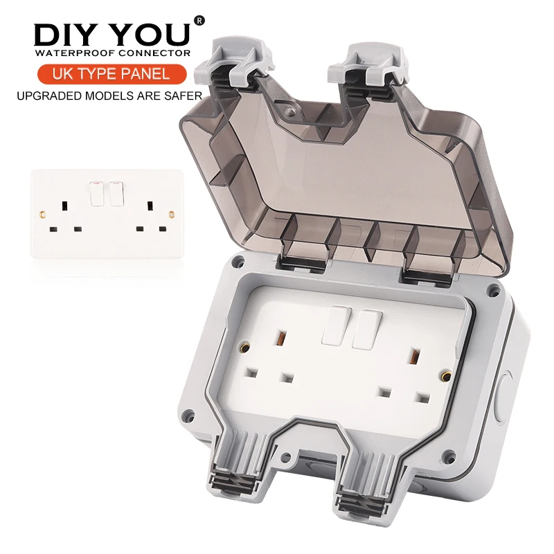 IP66 UK Standard Upgraded TYPE Safer Waterproof Outdoor Wall Power Double Socket With Switch For Home Garden 13A Plug Outlet
IP66 UK Standard Upgraded TYPE Safer Waterproof Outdoor Wall Power Double Socket With Switch For Home Garden 13A Plug Outlet