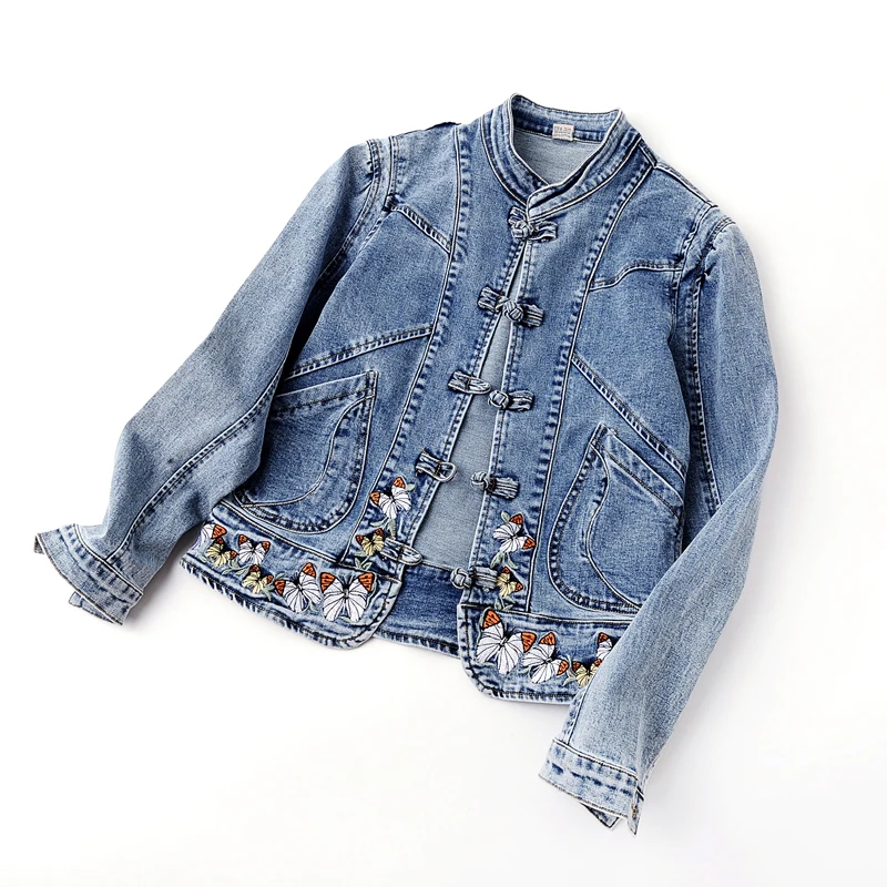 Autumn Fashion Butterfly Embroidery Denim Jacket Women Outwear Chaquetas Mujer Stand Collar Slim Short Jeans Coat Female WT250
Autumn Fashion Butterfly Embroidery Denim Jacket Women Outwear Chaquetas Mujer Stand Collar Slim Short Jeans Coat Female WT250