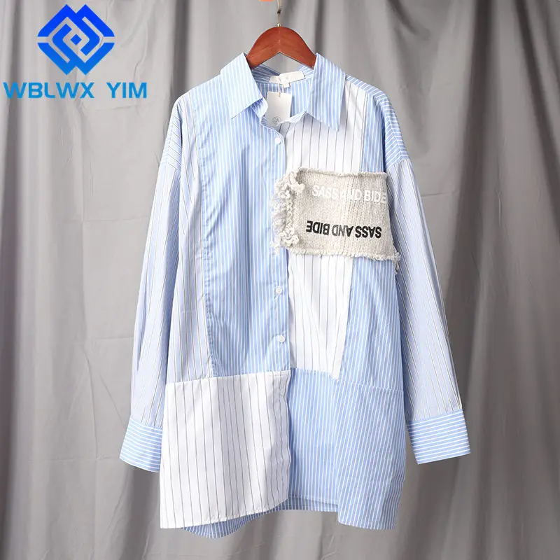 Patchwork Stripe Print Shirt Women Fashion Patch Loose Long Sleeve Lapel Long Shirts Spring Summer Womens Tops and Blouses
Patchwork Stripe Print Shirt Women Fashion Patch Loose Long Sleeve Lapel Long Shirts Spring Summer Womens Tops and Blouses