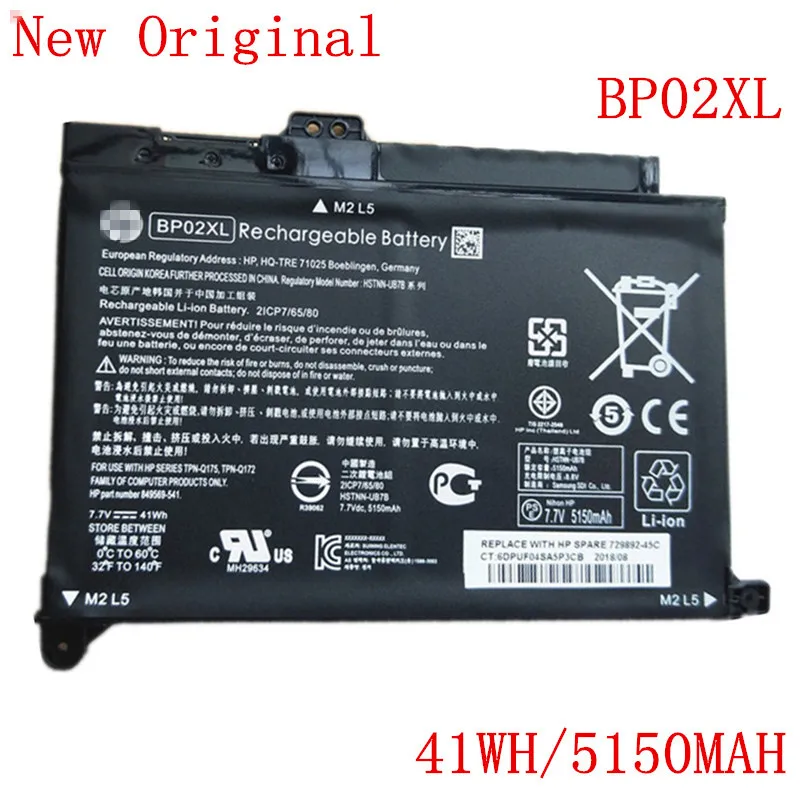 Новый оригинальный литий-ионный аккумулятор BP02XL для ноутбука HP 15-AU156TX 15-AU162TX series TPN-Q172 Q175 7,7 V 41WH 5150MAH
Новый оригинальный литий-ионный аккумулятор BP02XL для ноутбука HP 15-AU156TX 15-AU162TX series TPN-Q172 Q175 7,7 V 41WH 5150MAH
