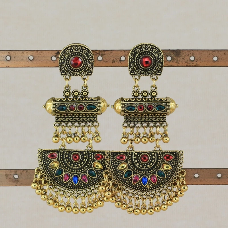 

95AB Indian Vintage Bollywood Mexico Gypsy Boho Bell Ear Rings Traditional Jhumka Jhumki Earrings for Women and Girls 2 Color