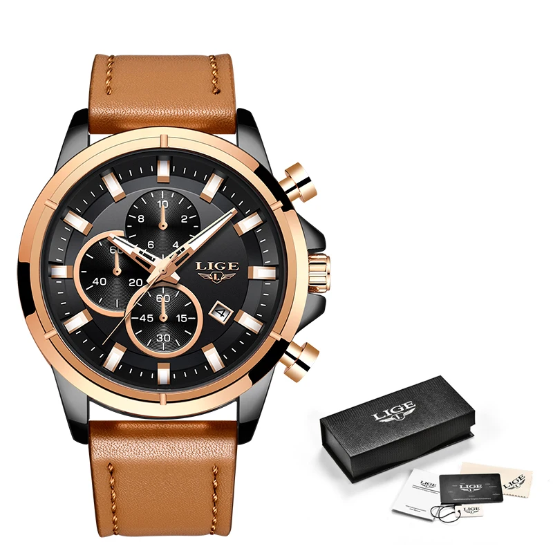 Watch Men LIGE Business Mens Watches Top brand Luxury Quartz Clock Casual Leather Gold Watch For Men Waterproof Chronograph+Box 
Watch Men LIGE Business Mens Watches Top brand Luxury Quartz Clock Casual Leather Gold Watch For Men Waterproof Chronograph+Box