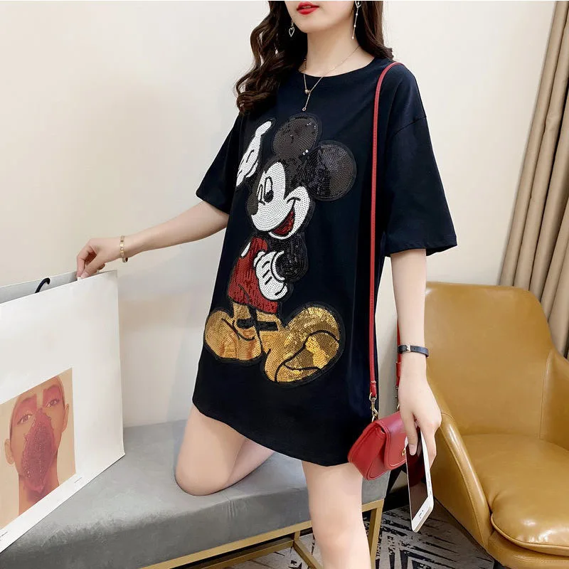 Mickey Mouse T Shirt Short-Sleeved Sequins T-Shirt Mid-Length Women Loose Tee Top Summer Kawaii Tops Cartoon Embroidery Korean
Mickey Mouse T Shirt Short-Sleeved Sequins T-Shirt Mid-Length Women Loose Tee Top Summer Kawaii Tops Cartoon Embroidery Korean