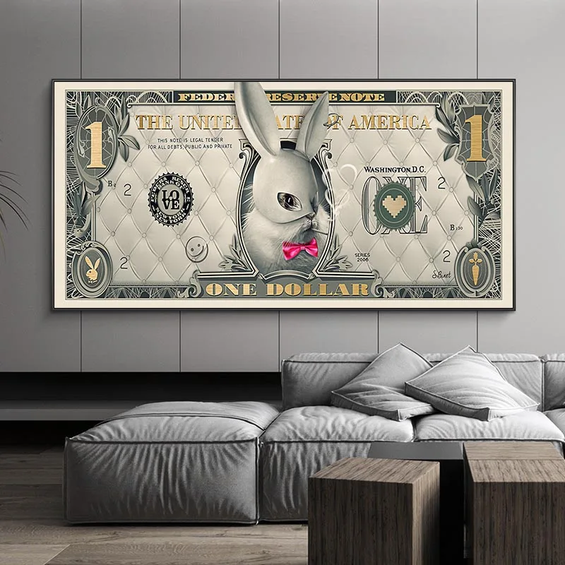 Cute Rabbit One Ddollar Poster Prints Abstract White and Golden Dollar Canvas Painting Modern Wall Art Poster for Living Room
Cute Rabbit One Ddollar Poster Prints Abstract White and Golden Dollar Canvas Painting Modern Wall Art Poster for Living Room