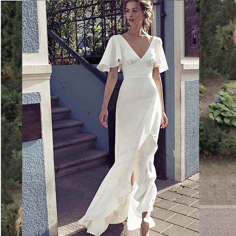Boho Wedding Dress Simple Beach Summer Short Sleeve V-Neck Chiffon Backless Robe De Mariee Custom Made For Women Bridal Gowns
Boho Wedding Dress Simple Beach Summer Short Sleeve V-Neck Chiffon Backless Robe De Mariee Custom Made For Women Bridal Gowns