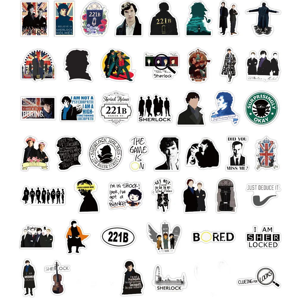 50PCS Sherlock Stickers TV Series Detective Holmes Waterproof Stickers Pack For Water Bottle Laptop Skateboard Bicycle Guitar
50PCS Sherlock Stickers TV Series Detective Holmes Waterproof Stickers Pack For Water Bottle Laptop Skateboard Bicycle Guitar