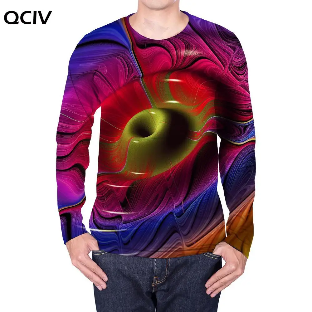 

QCIV красочные технические головокружение смешные футболки абстрактная рубашка с длинным рукавом Новинка панк Рок мужская одежда лето
